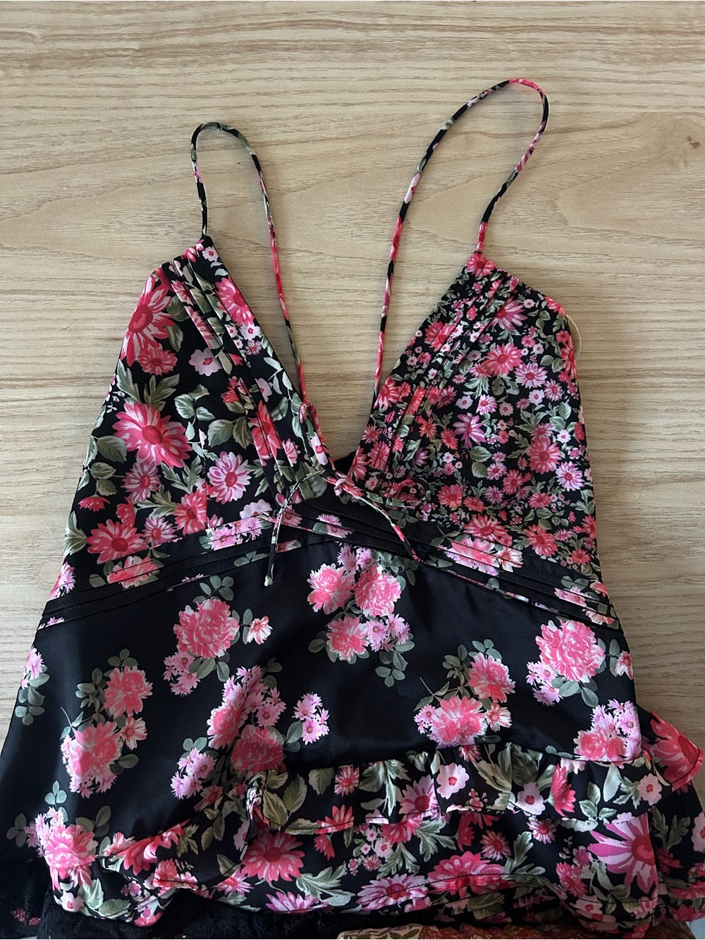 For Love And Lemons Black and Pink Floral Lace-Panel Maxi Dress - Picture 5 of 8